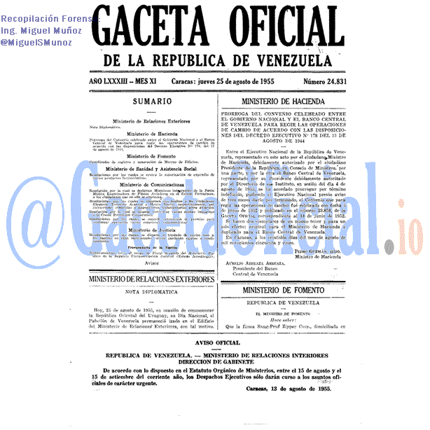 Gaceta Oficial 24831 del 25 Agosto 1955