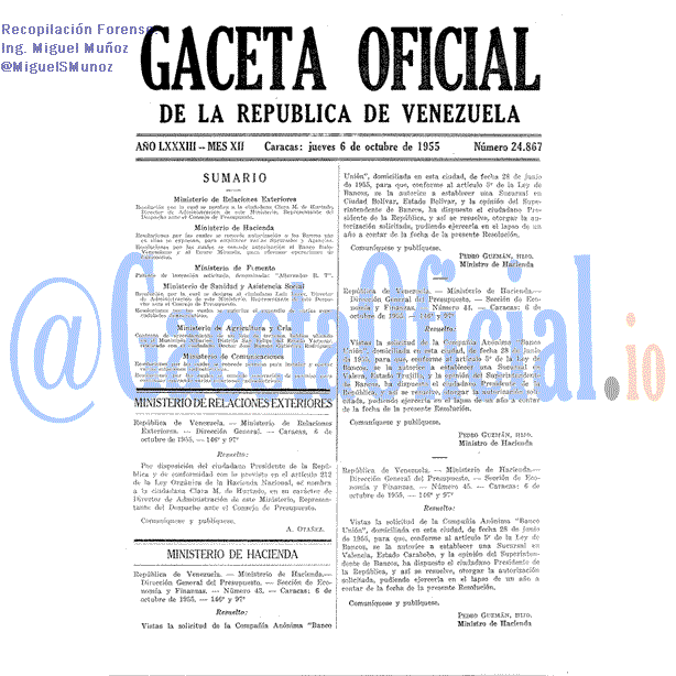 Gaceta Oficial 24867 del 6 Octubre 1955