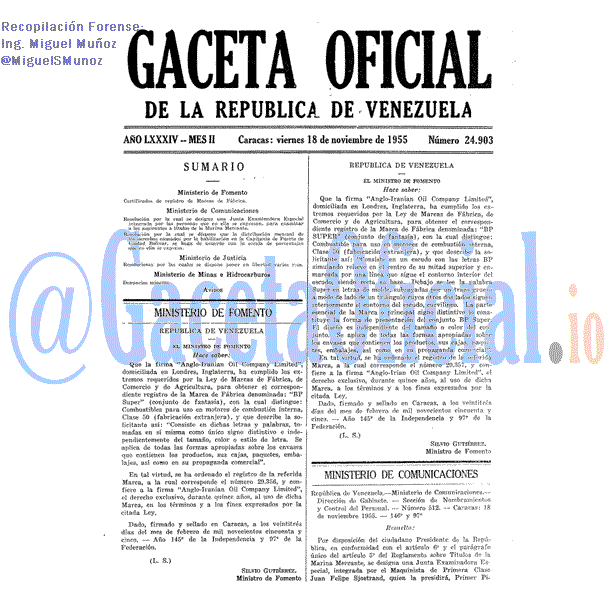 Gaceta Oficial 24903 del 18 Noviembre 1955