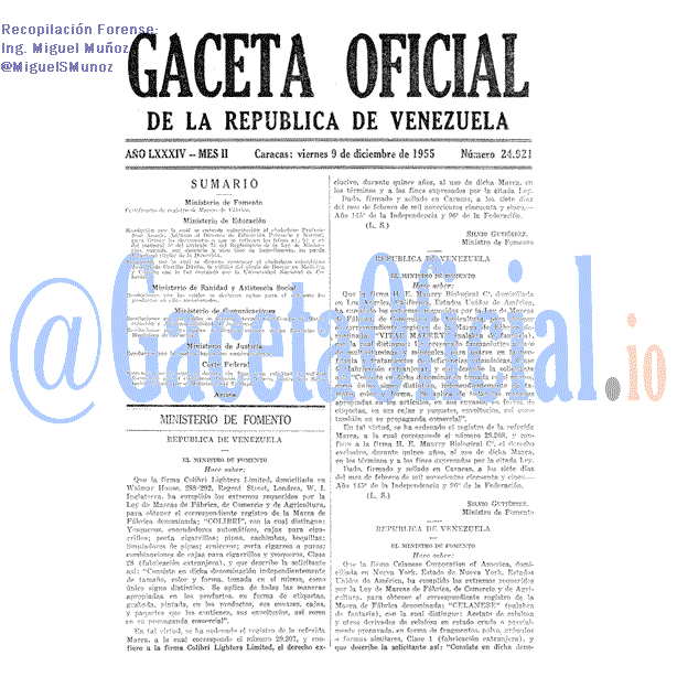Gaceta Oficial 24921 del 9 Diciembre 1955