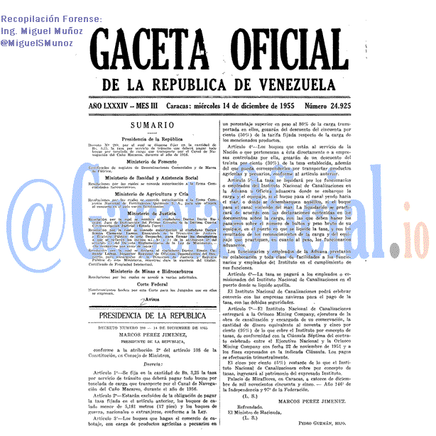 Gaceta Oficial 24925 del 14 Diciembre 1955