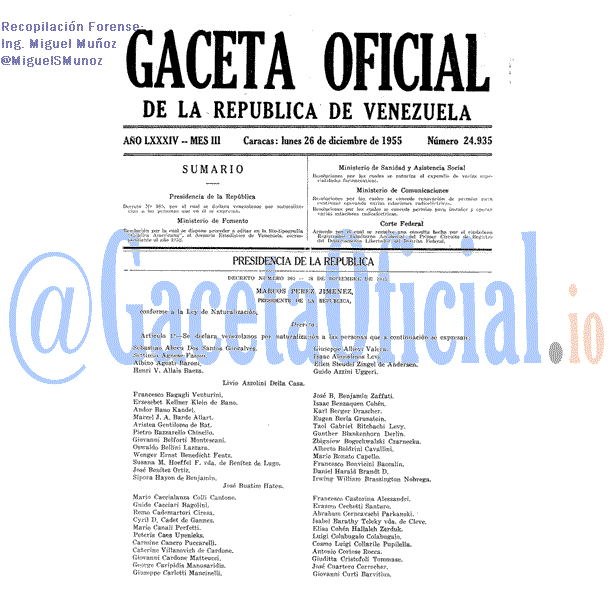 Gaceta Oficial 24935 del 26 Diciembre 1955