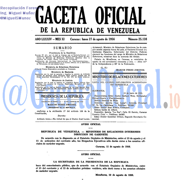 Gaceta Oficial 25138 del 27 Agosto 1956