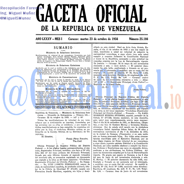 Gaceta Oficial 25186 del 23 Octubre 1956