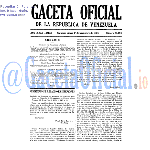 Gaceta Oficial 25194 del 1 Noviembre 1956