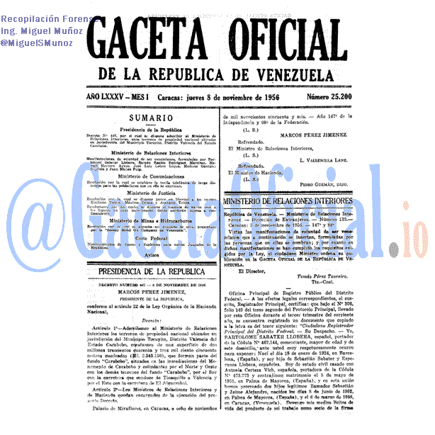 Gaceta Oficial 25200 del 8 Noviembre 1956
