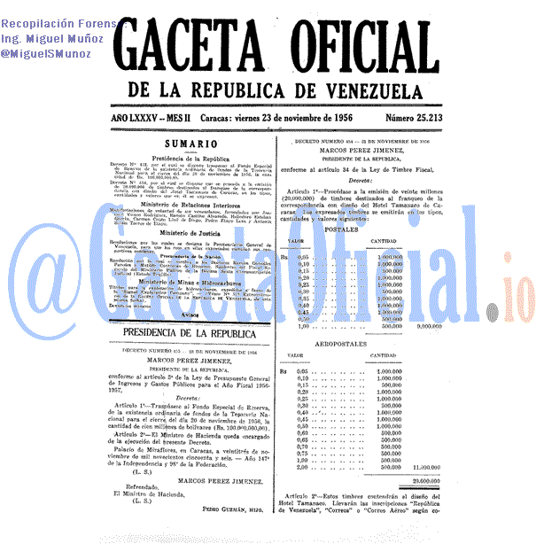 Gaceta Oficial 25213 del 23 Noviembre 1956