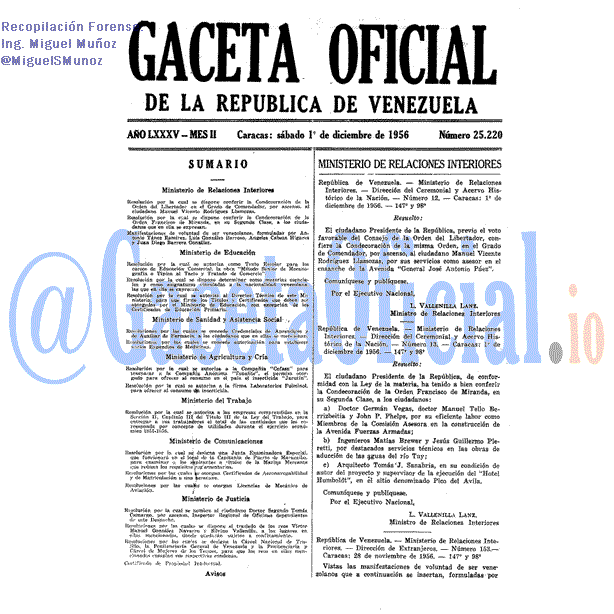 Gaceta Oficial 25220 del 1 Diciembre 1956