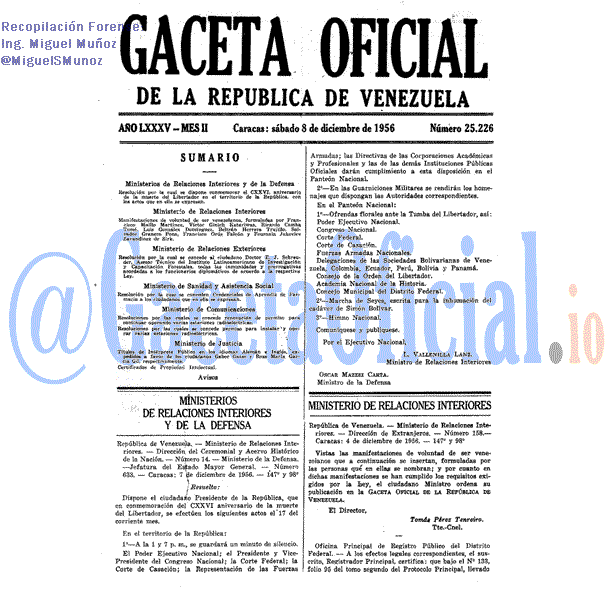 Gaceta Oficial 25226 del 8 Diciembre 1956