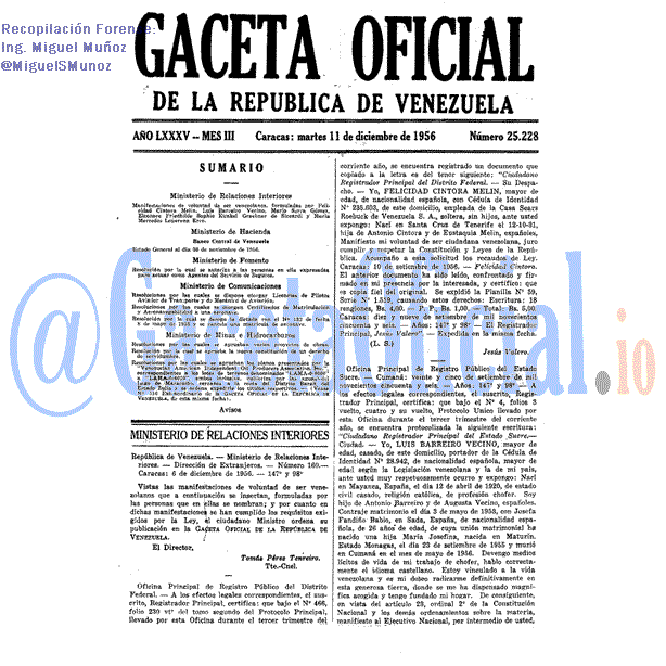 Gaceta Oficial 25228 del 11 Diciembre 1956