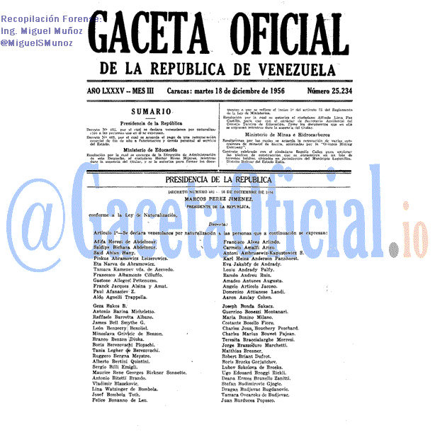 Gaceta Oficial 25234 del 18 Diciembre 1956