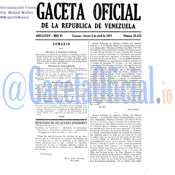 Gaceta Oficial 25325 del 5 Abril 1957