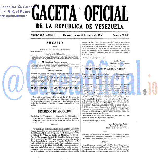 Gaceta Oficial 25549 del 2 Enero 1958