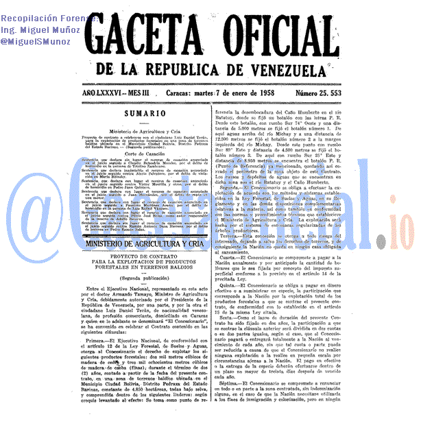 Gaceta Oficial 25553 del 7 Enero 1958