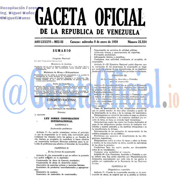 Gaceta Oficial 25554 del 8 Enero 1958