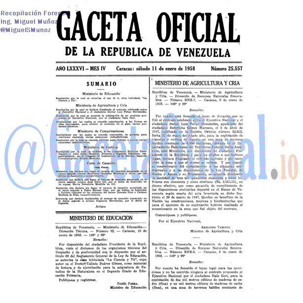 Gaceta Oficial 25557 del 11 Enero 1958