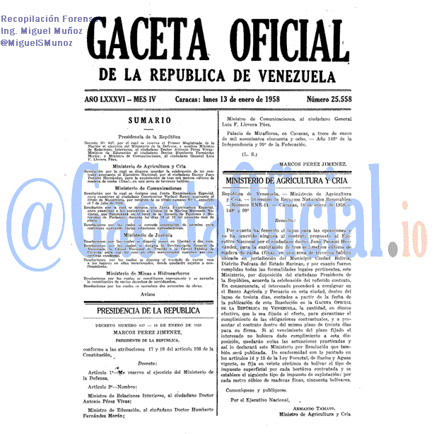 Gaceta Oficial 25558 del 13 Enero 1958