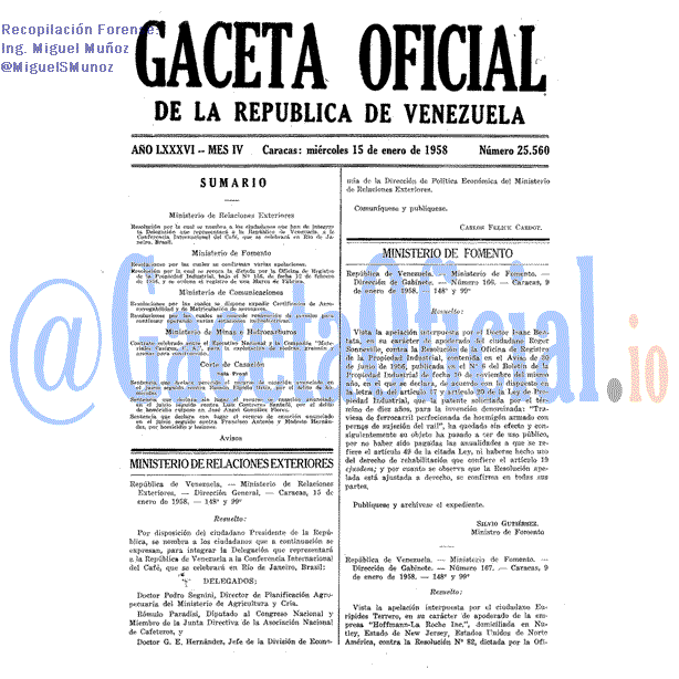 Gaceta Oficial 25560 del 15 Enero 1958