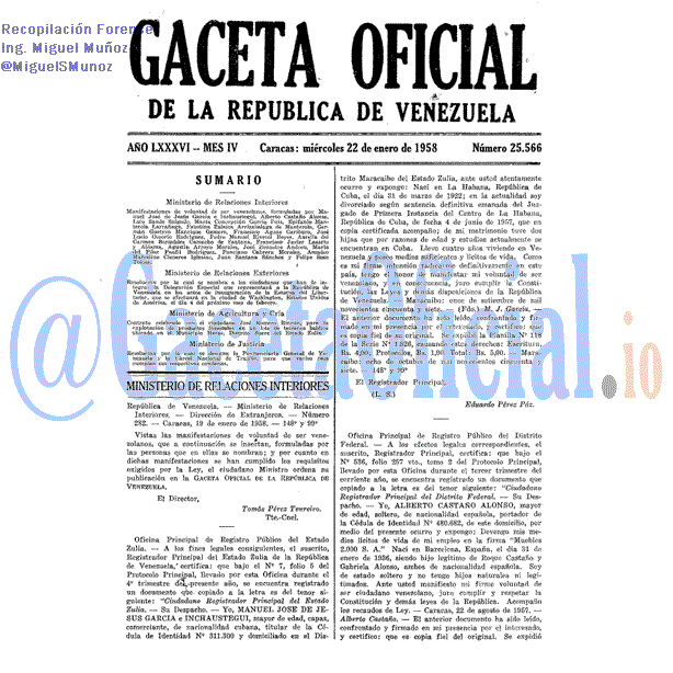 Gaceta Oficial 25566 del 22 Enero 1958