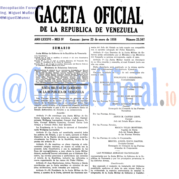 Gaceta Oficial 25567 del 23 Enero 1958