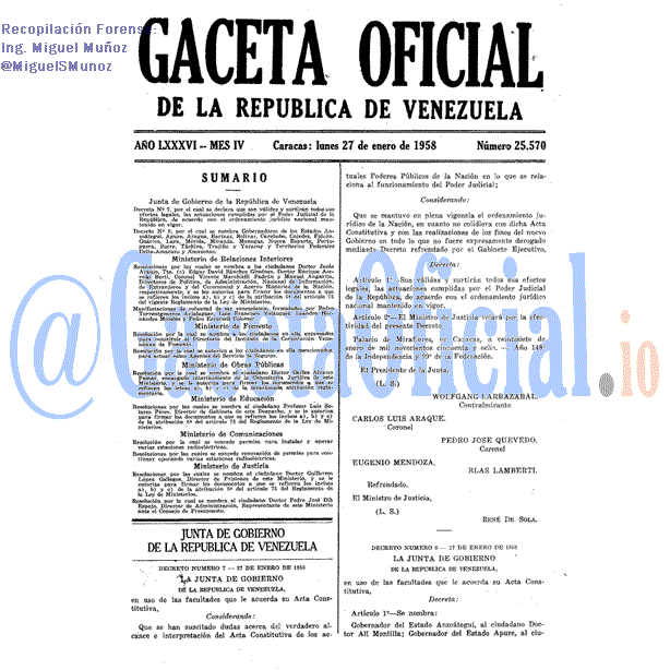 Gaceta Oficial 25570 del 27 Enero 1958