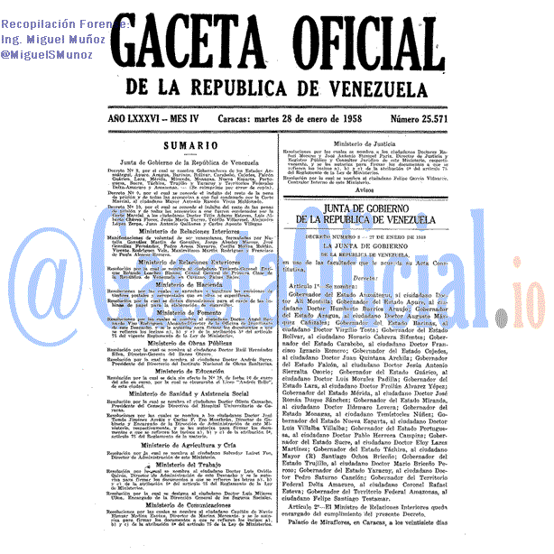 Gaceta Oficial 25571 del 28 Enero 1958