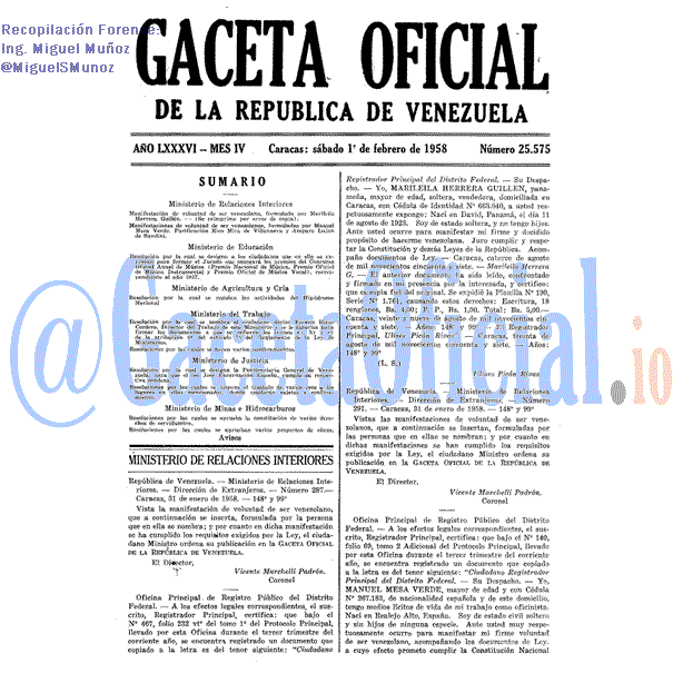 Gaceta Oficial 25575 del 1 Febrero 1958