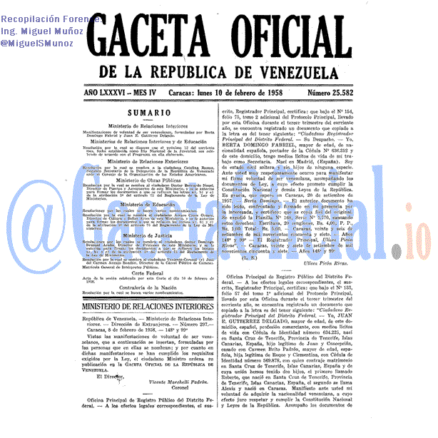Gaceta Oficial 25582 del 10 Febrero 1958