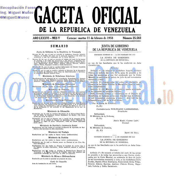 Gaceta Oficial 25583 del 11 Febrero 1958