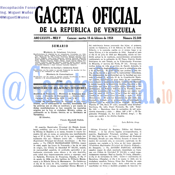Gaceta Oficial 25589 del 18 Febrero 1958