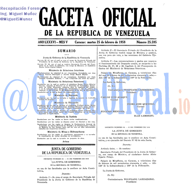 Gaceta Oficial 25595 del 25 Febrero 1958