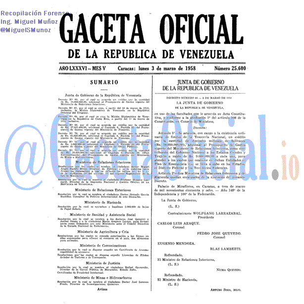 Gaceta Oficial 25600 del 3 Marzo 1958
