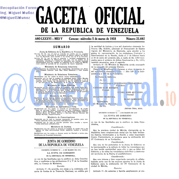 Gaceta Oficial 25602 del 5 Marzo 1958