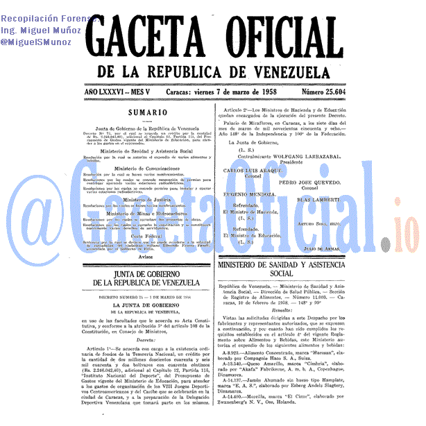 Gaceta Oficial 25604 del 7 Marzo 1958