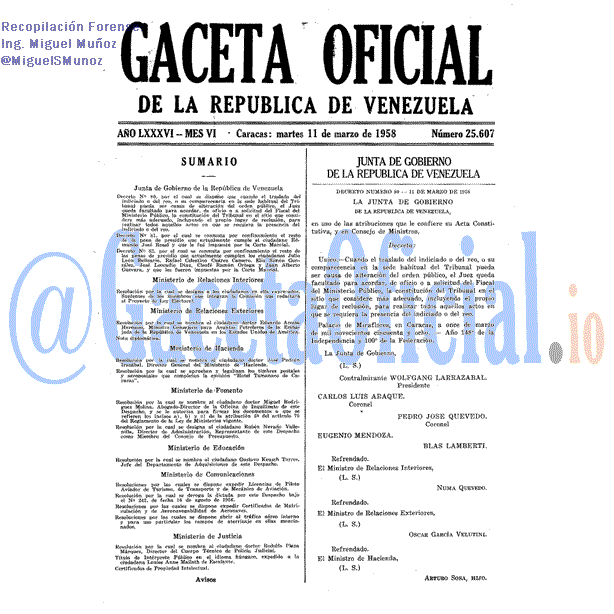 Gaceta Oficial 25607 del 11 Marzo 1958