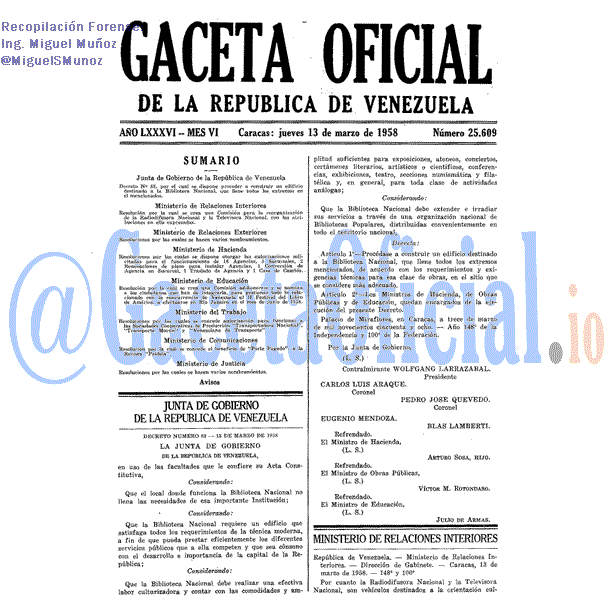 Gaceta Oficial 25609 del 13 Marzo 1958