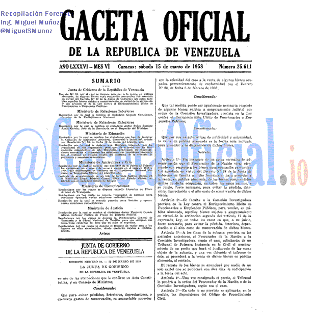 Gaceta Oficial 25611 del 15 Marzo 1958