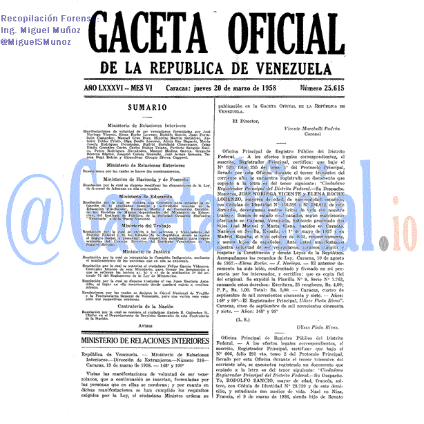 Gaceta Oficial 25615 del 20 Marzo 1958