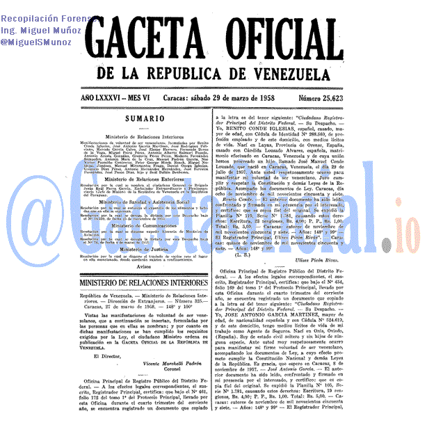 Gaceta Oficial 25623 del 29 Marzo 1958
