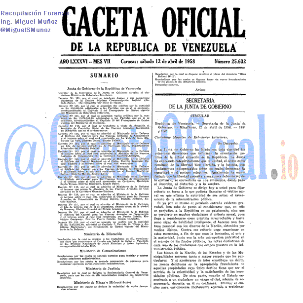 Gaceta Oficial 25632 del 12 Abril 1958