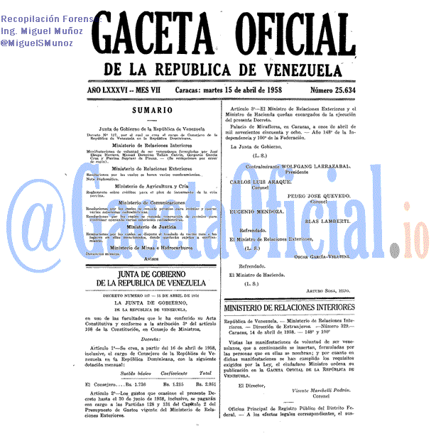 Gaceta Oficial 25634 del 15 Abril 1958