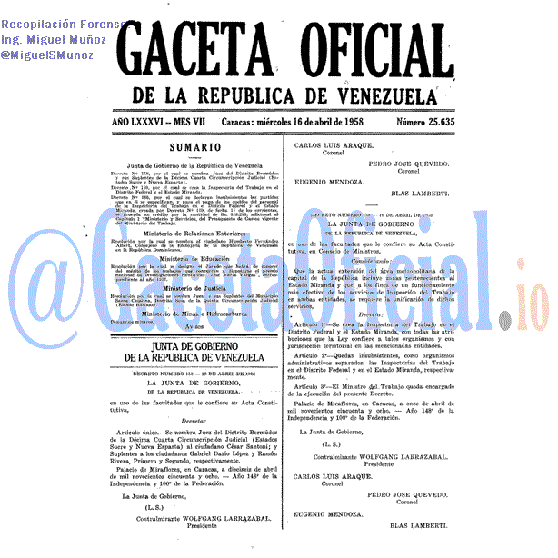 Gaceta Oficial 25635 del 16 Abril 1958