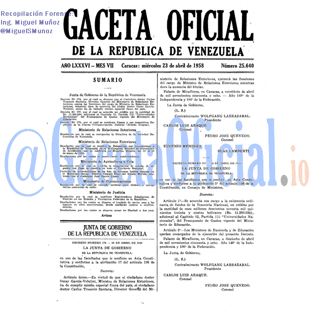 Gaceta Oficial 25640 del 23 Abril 1958