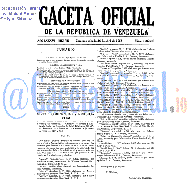 Gaceta Oficial 25643 del 26 Abril 1958