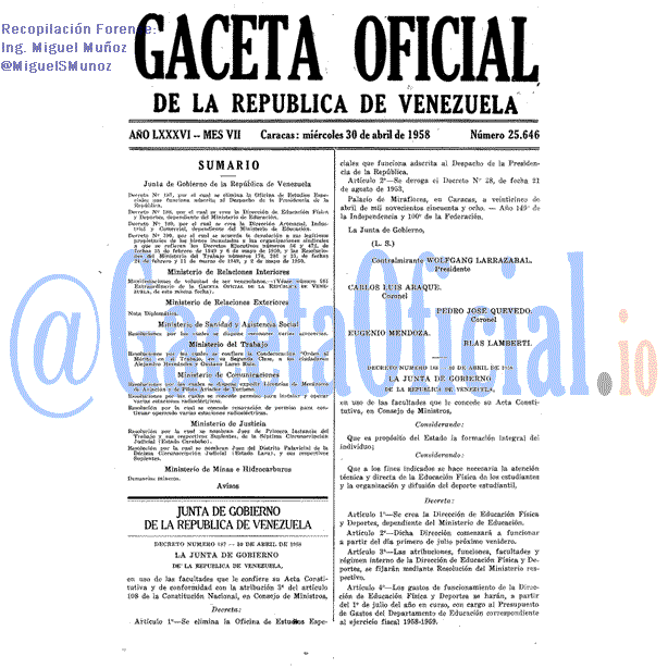 Gaceta Oficial 25646 del 30 Abril 1958