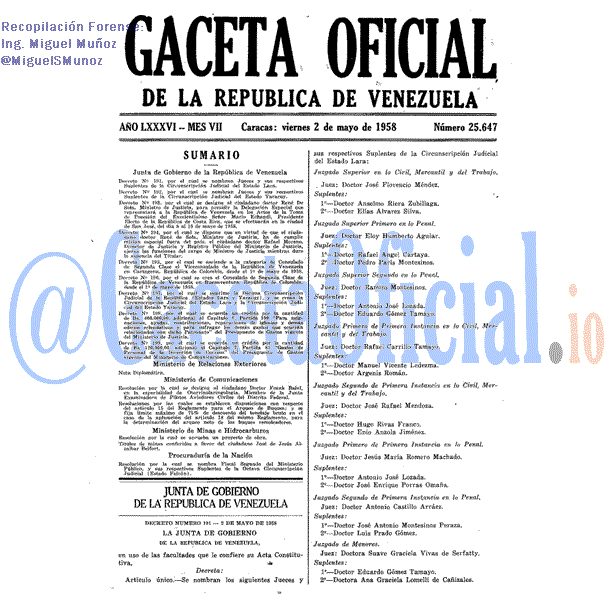 Gaceta Oficial 25647 del 2 Mayo 1958