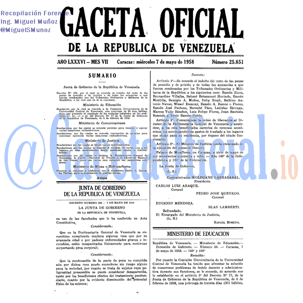 Gaceta Oficial 25651 del 7 Mayo 1958