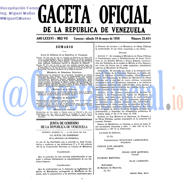 Gaceta Oficial 25654 del 10 Mayo 1958