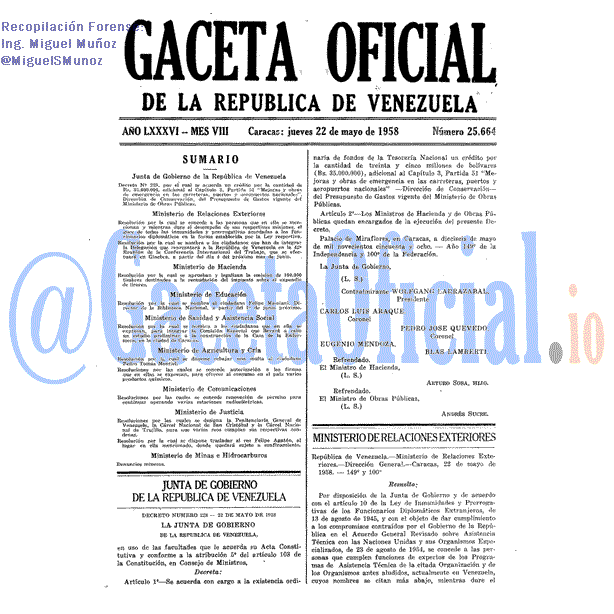 Gaceta Oficial 25664 del 22 Mayo 1958