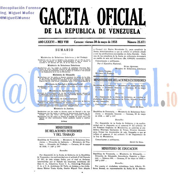 Gaceta Oficial 25671 del 30 Mayo 1958
